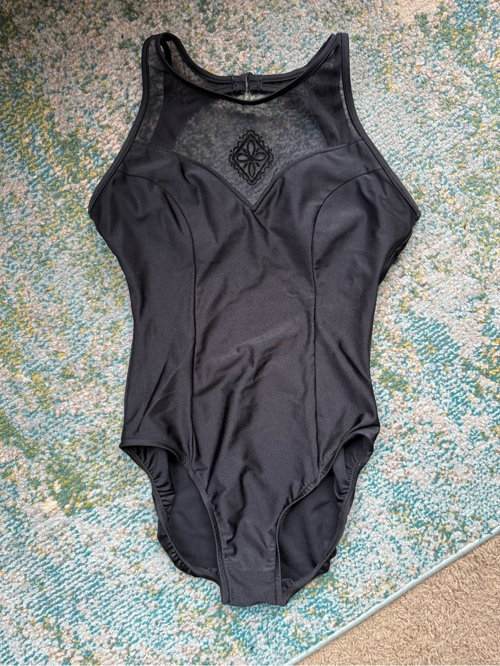 Vintage Jantzen black one-piece mesh yoke swimsuit, size 12